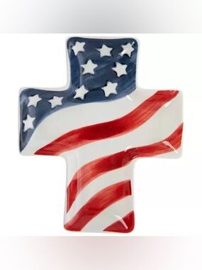 American Flag Cross Ceramic Dish